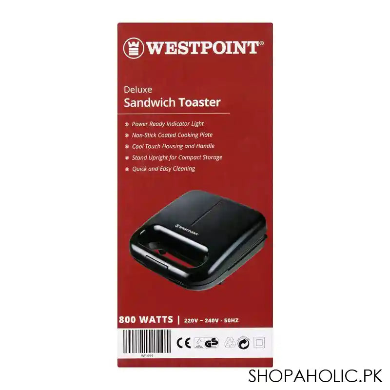 West Point Deluxe Sandwich Toaster, Black, WF-694 - Image 2