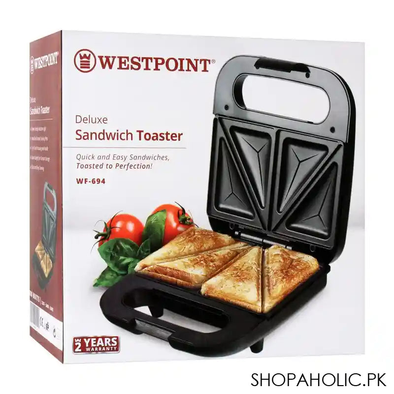 West Point Deluxe Sandwich Toaster, Black, WF-694 - Image 3