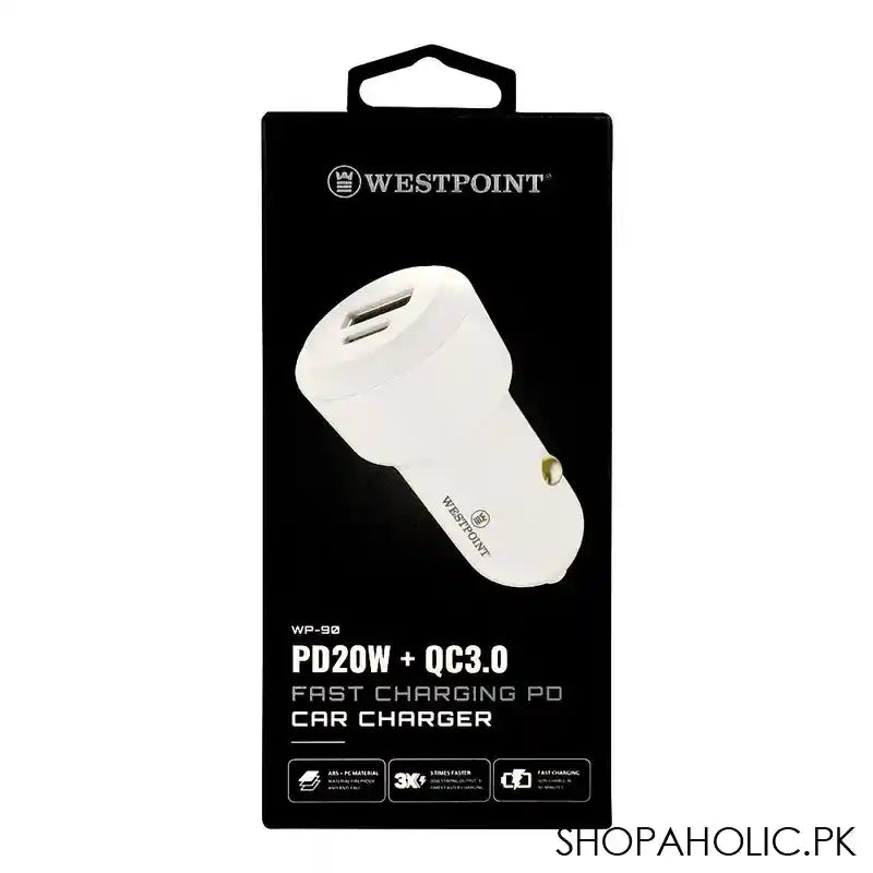 West Point PD20W+QC3.0 Fast Charging PD Car Charger, White, WP-90 - Image 3