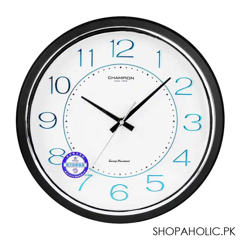 Z.A Wall Clock, White Background, Blue Numbers With Black Border, CCB-7900 - Main Image