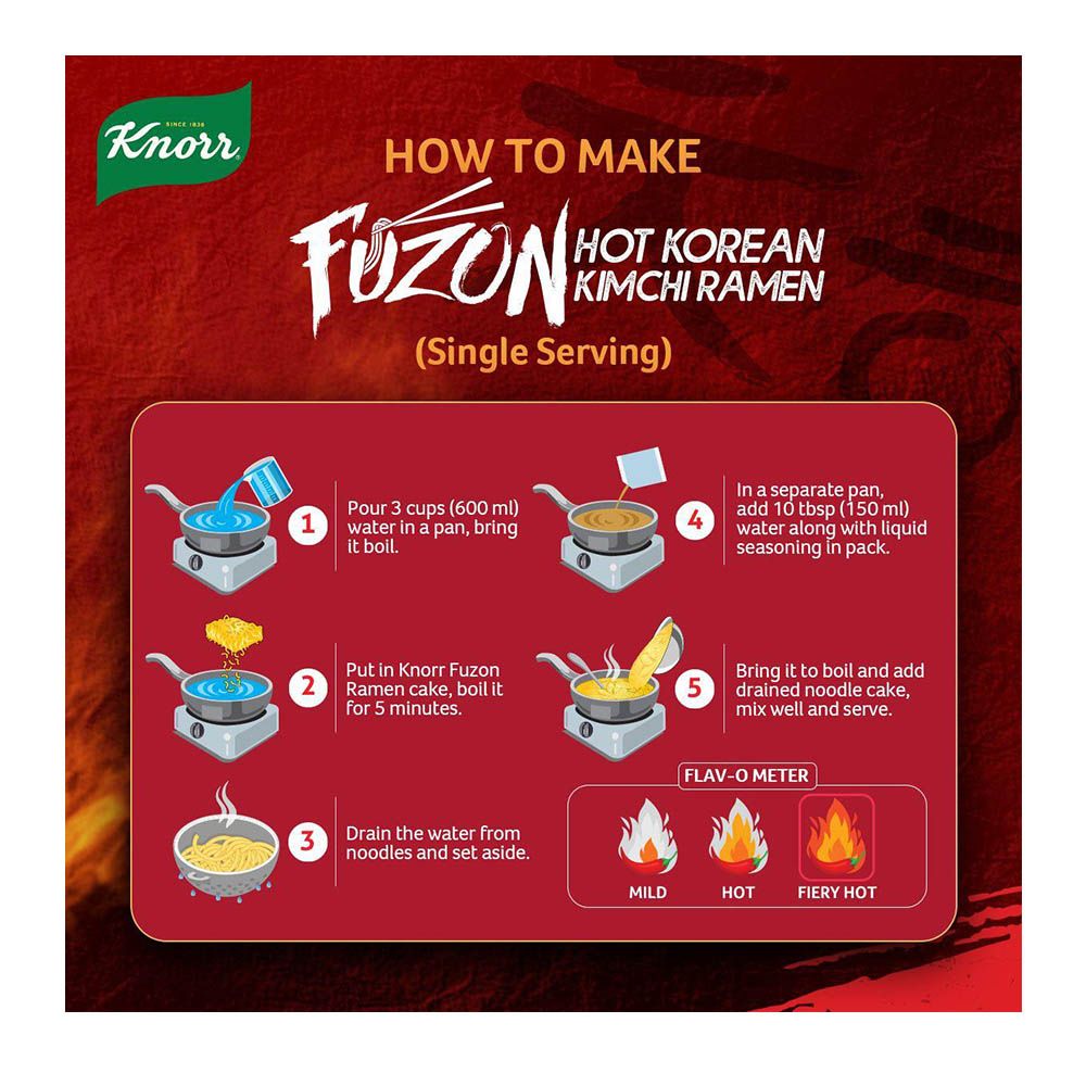 Knorr Fuzon Hot Korean Kimchi Ramen Noodles, 133g - Image 6