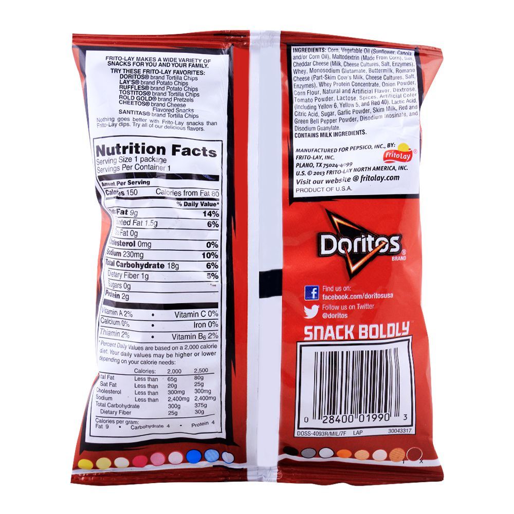 Doritos Nacho Cheese Tortilla Chips (Imported), 31.8g/1.25oz - Image 2