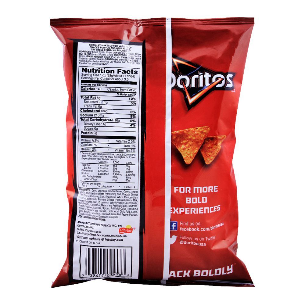 Doritos Nacho Cheese Tortilla Chips (Imported), 92.1g/3.25oz - Image 2