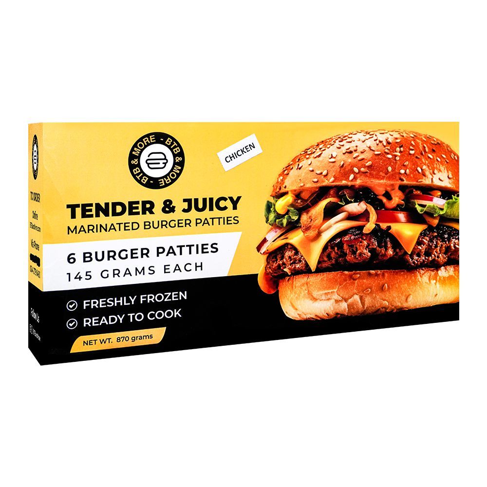 BTB & More Tender & Juicy Chicken Burger Patties, 6-Pack - Main Image