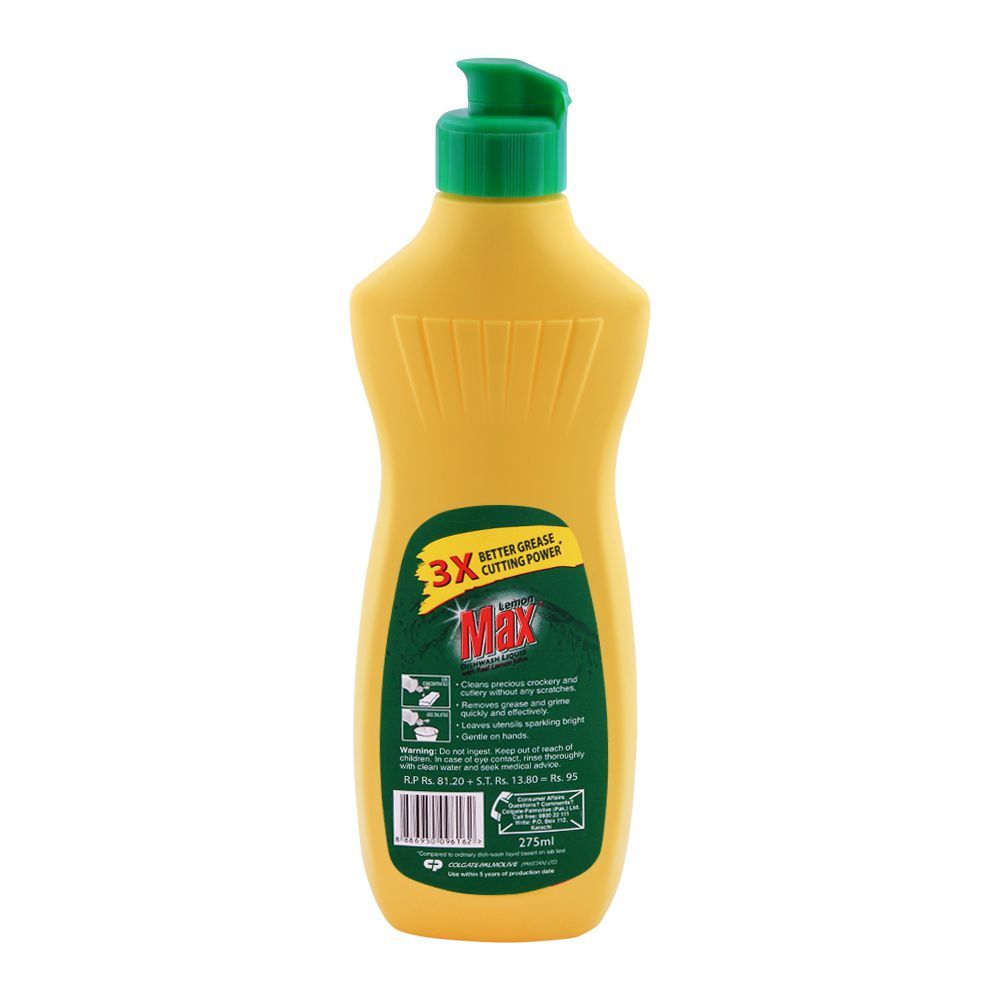 Lemon Max Dishwash Liquid Bottle, With Lemon Juice, 275ml - Image 3