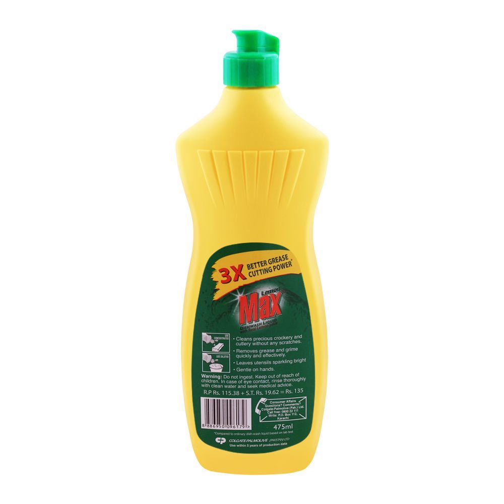 Lemon Max Dishwash Liquid Bottle, With Lemon Juice, 475ml - Image 3