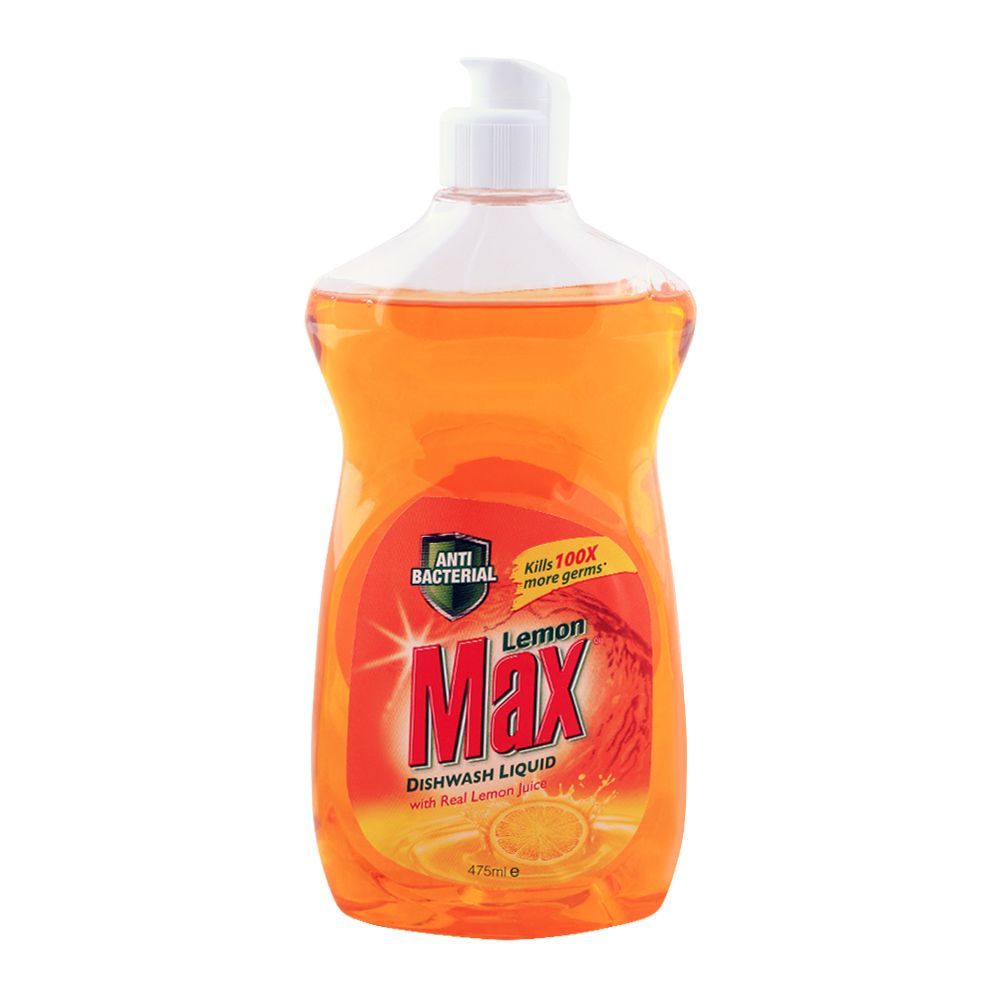 Lemon Max Dishwash Liquid Anti Bacterial, With Real Lemon Juice, 475ml - Image 2