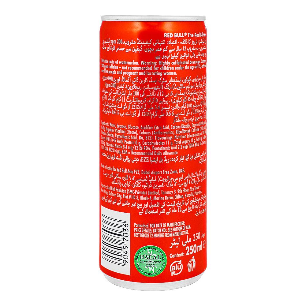 Red Bull Energy Drink Red Edition Watermelon, 250ml - Image 2