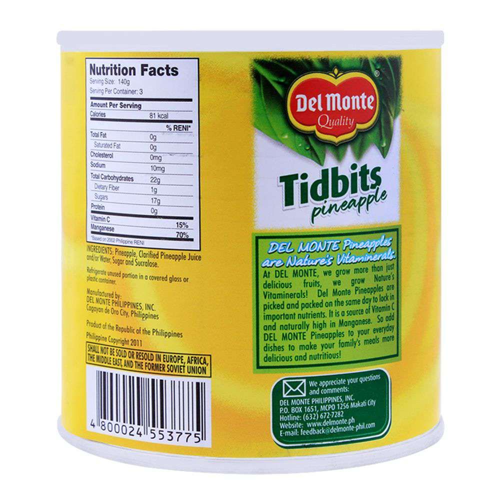 Delmonte Pineapple Tidbits 432g - Image 2