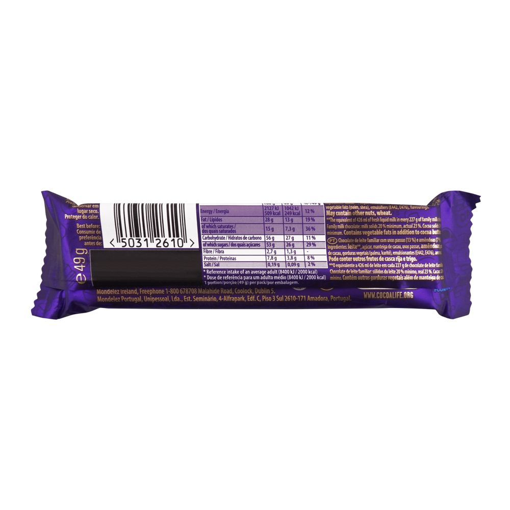 Cadbury Dairy Milk Fruit & Nut Chocolate, 49g (Imported) - Image 2