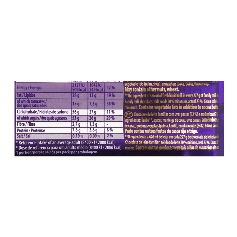 Cadbury Dairy Milk Fruit & Nut Chocolate, 49g (Imported) - Image 3