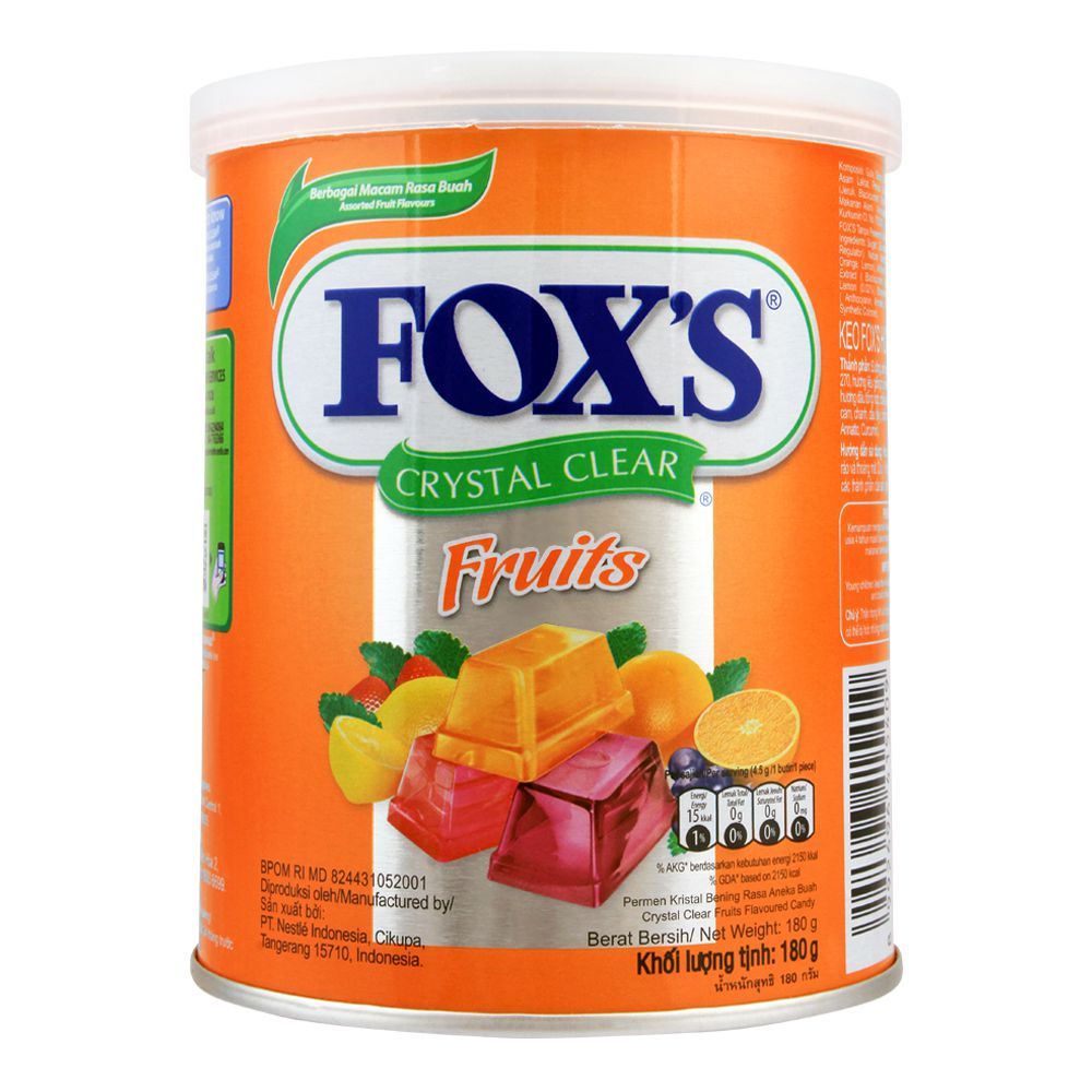 Fox's Crystal Clear Mixed Fruit Flavored Candy, Tin, 180g - Main Image