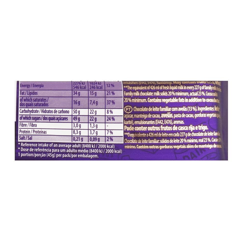 Cadbury Dairy Milk Whole Nut Chocolate, 45g (Imported) - Image 3