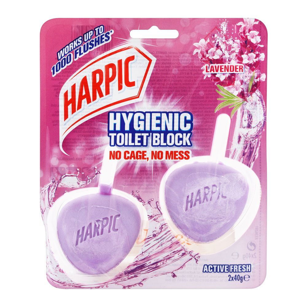 Harpic Active Fresh Hygienic Toilet Blocks, Lavender, 2x40g - Main Image