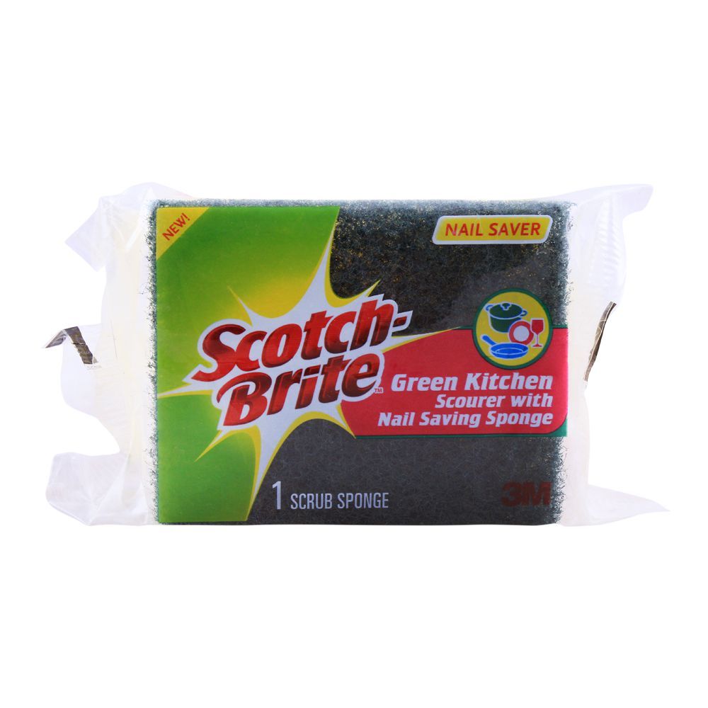 Scotch Brite Green Kitchen Scourer With Nail Saving Sponge - Main Image