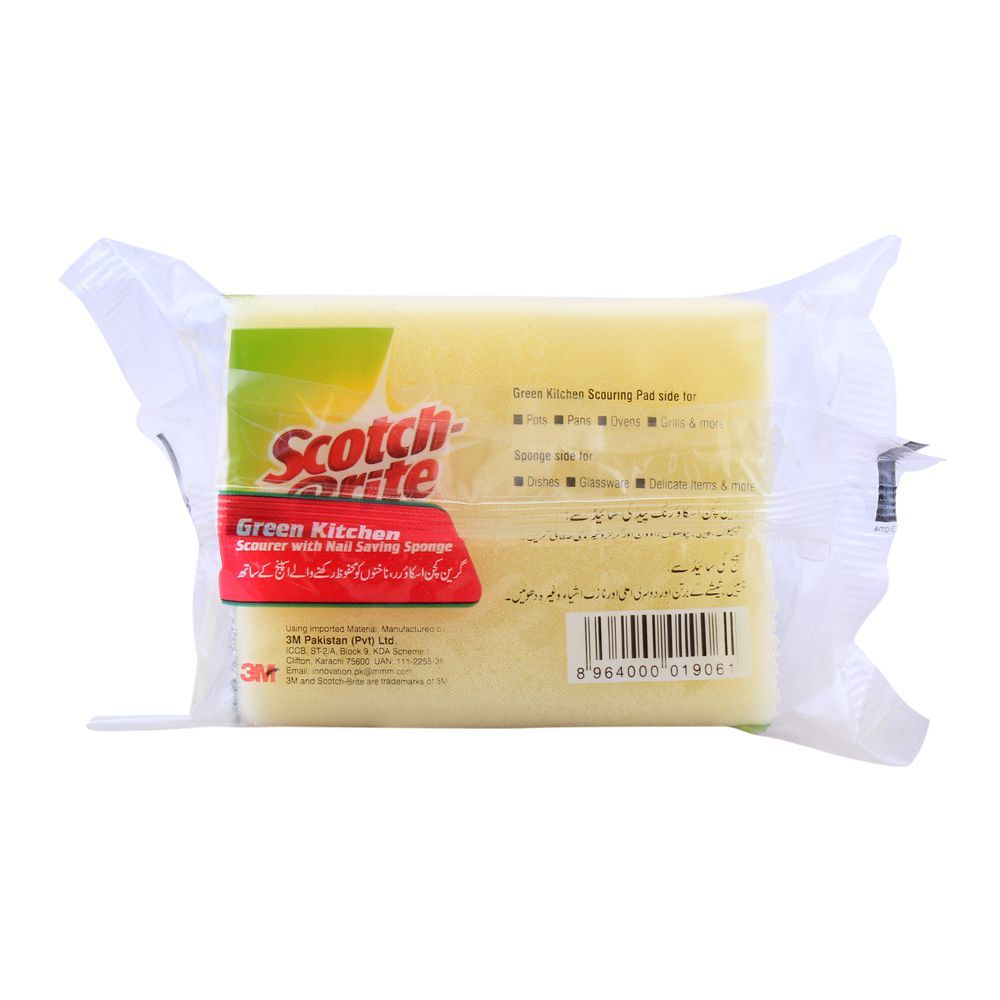 Scotch Brite Green Kitchen Scourer With Nail Saving Sponge - Image 2