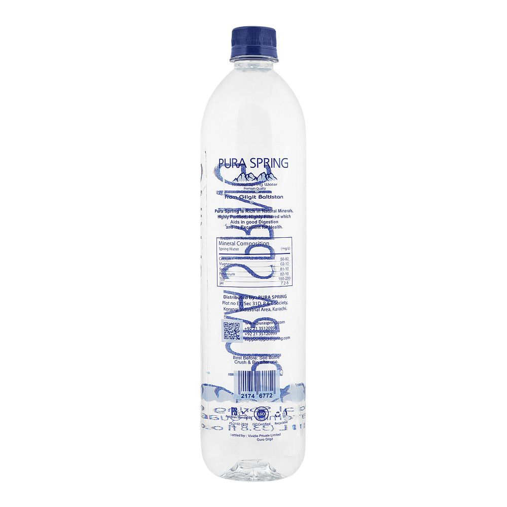 Pura Spring Natural Spring Water Bottle, 1 Litre - Image 2