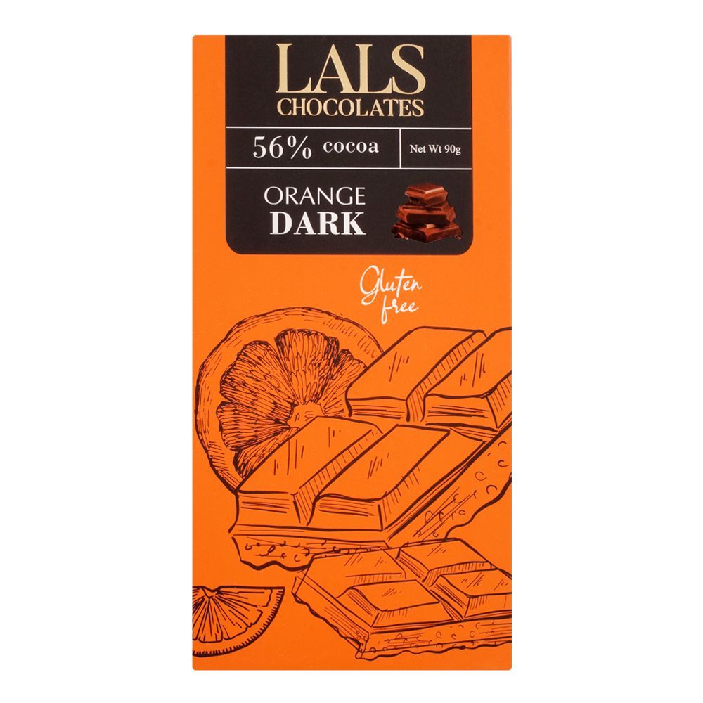 Lals Chocolate 56% Cocoa Orange Dark Gluten Free, 90g - Main Image