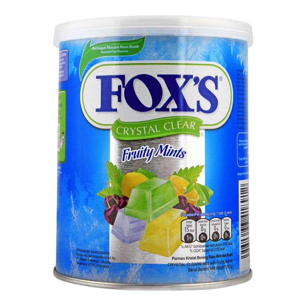 Fox's Crystal Clear Fruity Mints Flavored Candy, Tin, 180g - Main Image