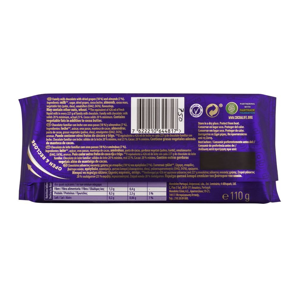 Cadbury Fruit & Nut Chocolate, 110g (Imported) - Image 2