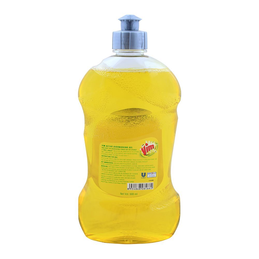 Vim Lemon Dishwash Active Gel 500ml - Image 2