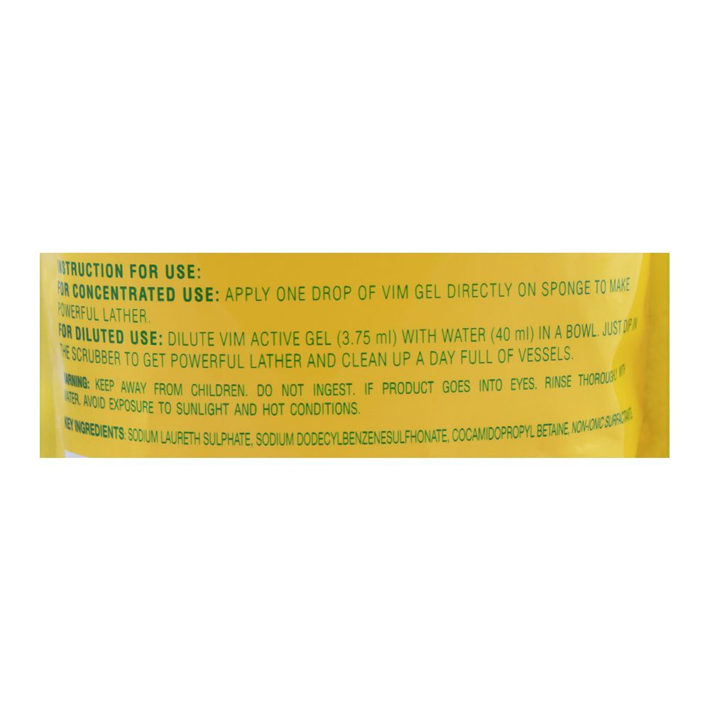 Vim Lemon Dishwash Active Gel Refill Pouch 750ml - Image 3