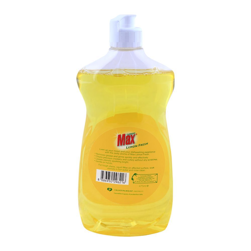 Lemon Max Dishwash Liquid, Lemon Fresh, 475ml - Image 2