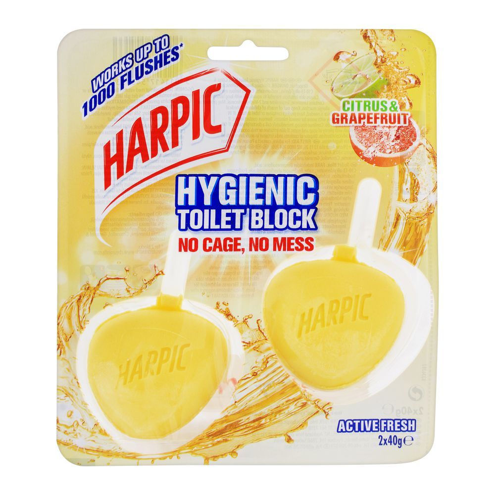 Harpic Active Fresh Hygienic Toilet Blocks, Citrus & Grapefruit, 2x40g - Main Image