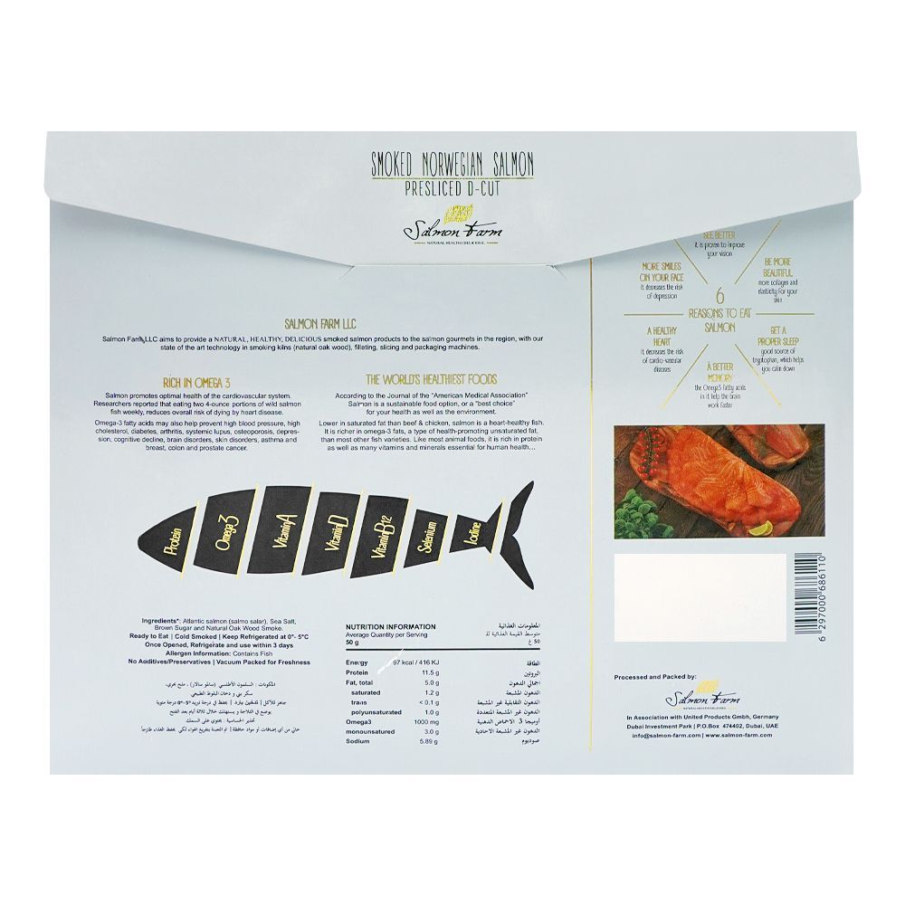 Smoked Norwegian Salmon, Pre-sliced D-Cut, Omega 3, 200g - Image 2