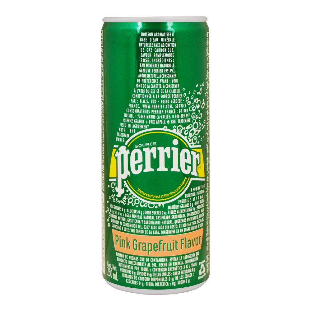 Perrier Carbonated Spring Water With Natural Pink Grape Fruit, Slim Can, 250ml - Image 2