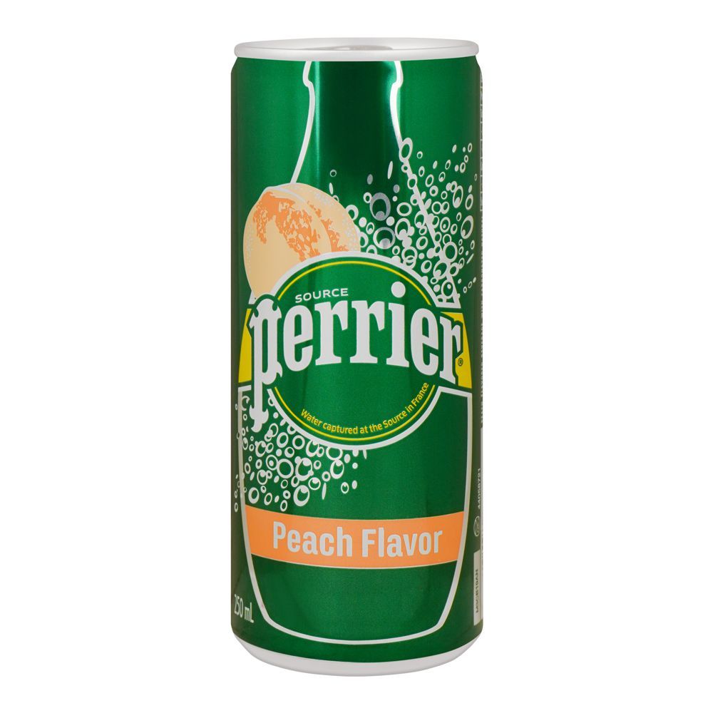 Perrier Carbonated Spring Water With Natural Peach Flavor, Slim Can, 250ml - Main Image