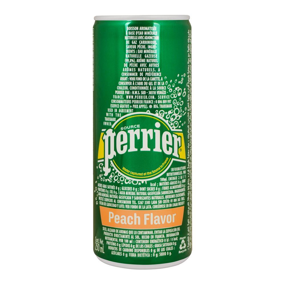 Perrier Carbonated Spring Water With Natural Peach Flavor, Slim Can, 250ml - Image 2