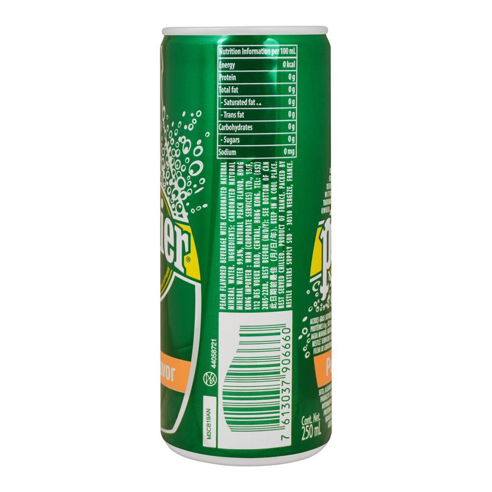 Perrier Carbonated Spring Water With Natural Peach Flavor, Slim Can, 250ml - Image 3