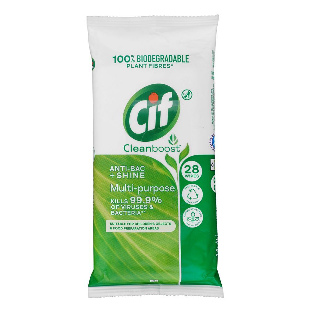 Cif Clean Boost Anti-Bacterial + Shine Multi-Purpose Wipes, 28-Pack - Main Image