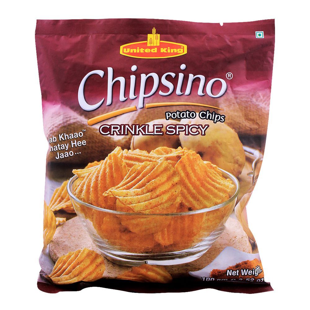 United King Chipsino Crinkle Spicy Potato Chips, 100g - Main Image