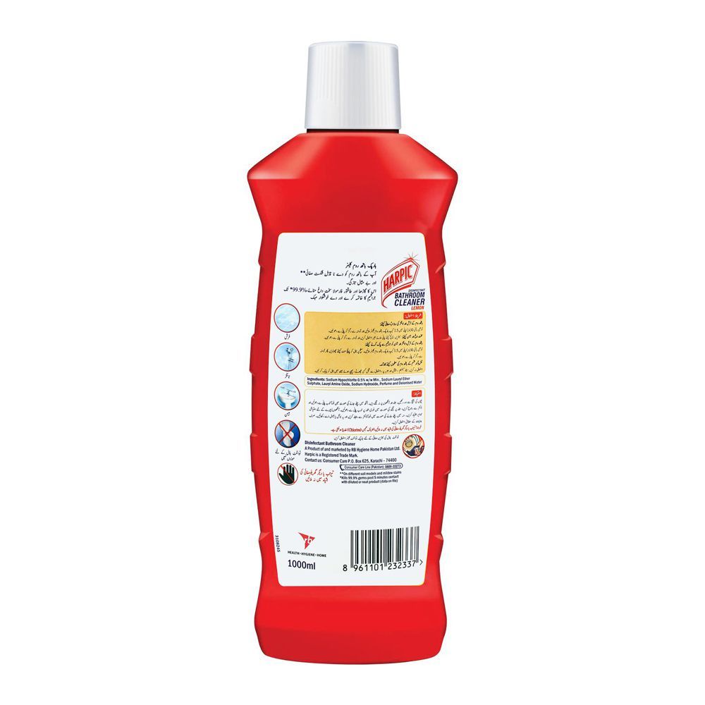 Harpic Disinfectant Bathroom Cleaner, Lemon, 1000ml - Image 3