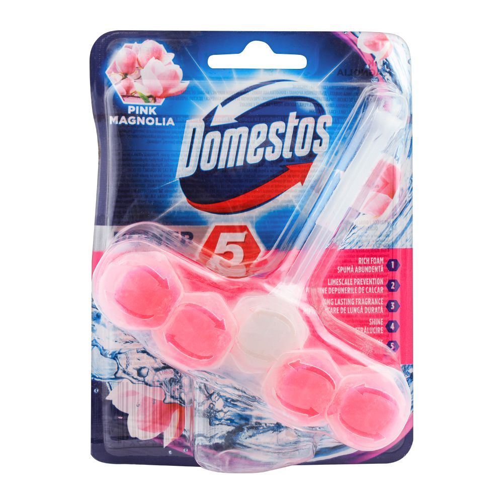 Domestos Power 5 Toilet Rim Block Hanger, Pink Magnolia, 55g - Main Image