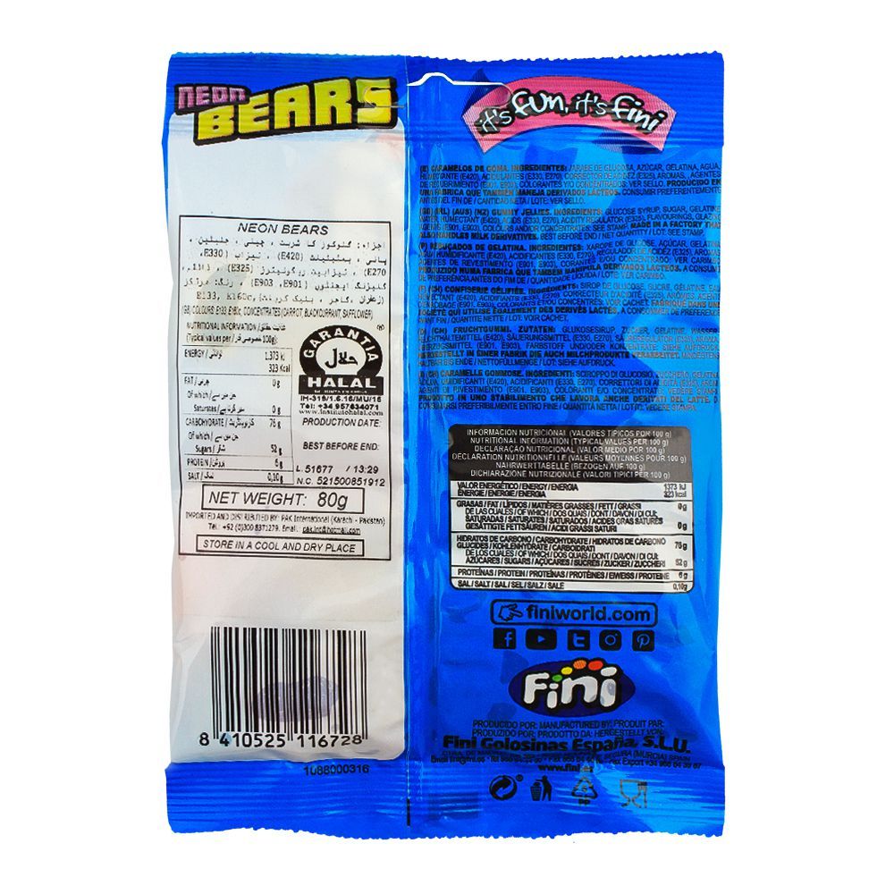 Fini Neon Bears Jelly, Gluten Free, 80g - Image 2