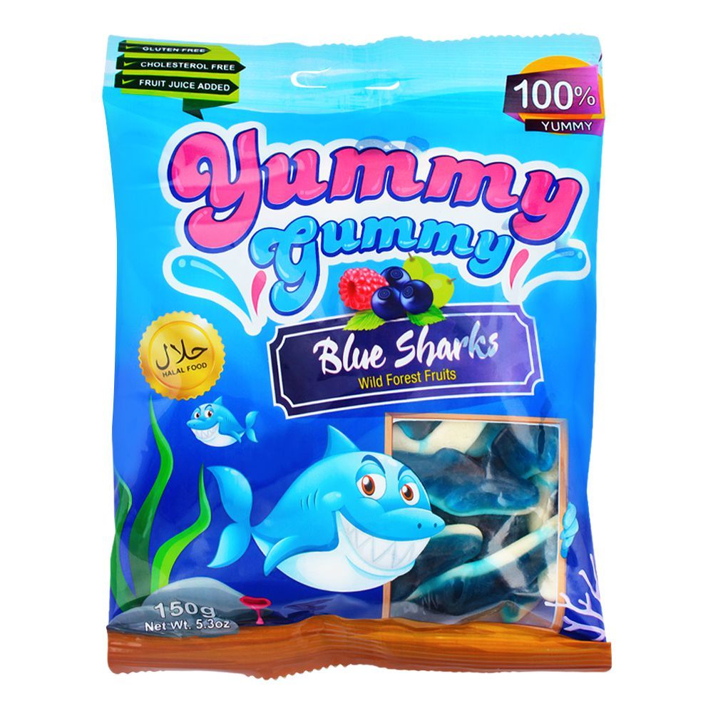 Yummy Gummy Jelly Blue Sharks, Gluten Free, 150g - Main Image