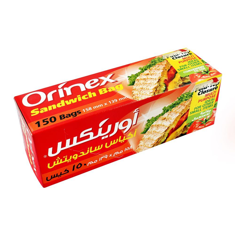 Orinex Multi-Purpose Sandwich Bags, 6.2x5.4 Inches, Fold-Top Closure, 150-Pack, Food Grade - Main Image