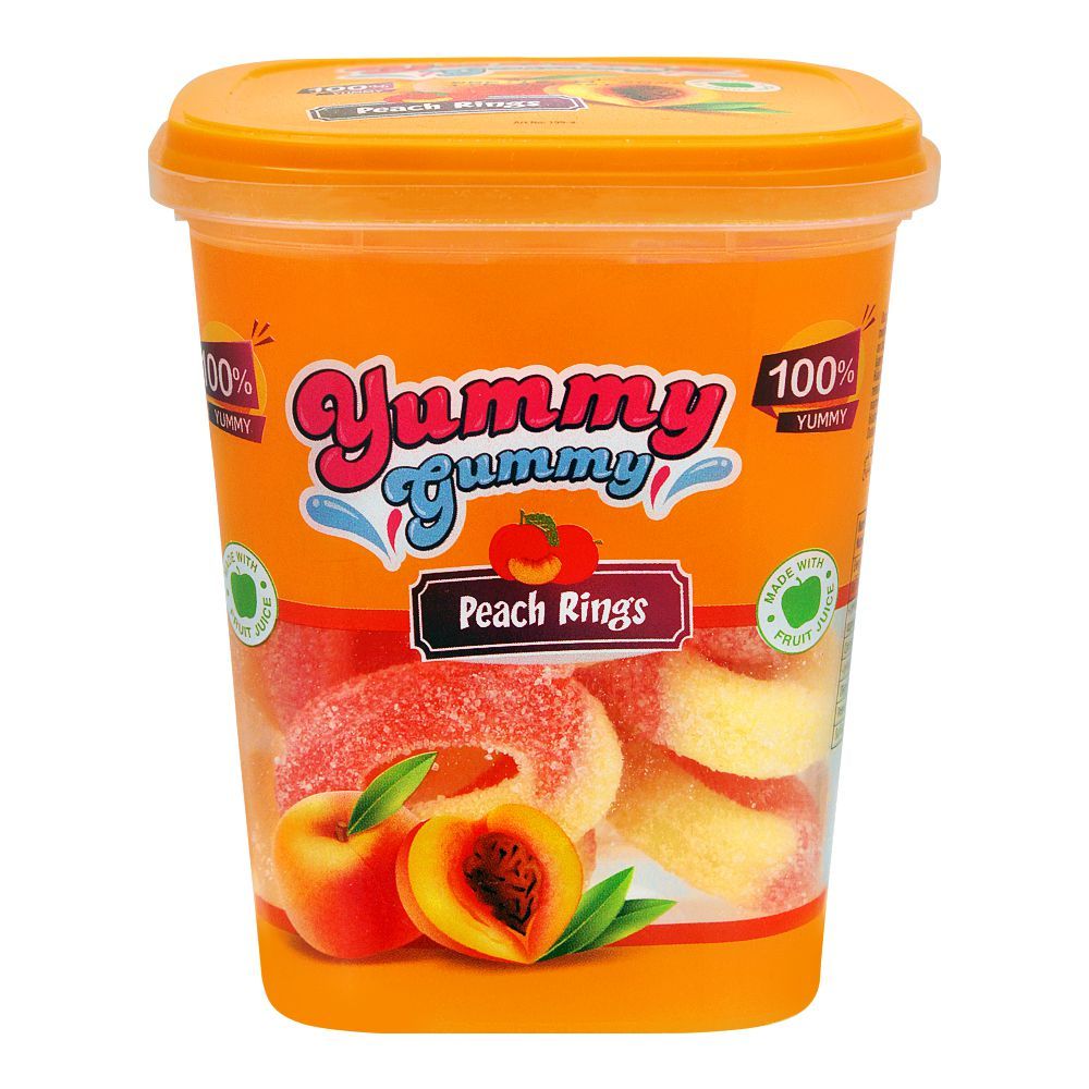 Yummy Gummy Peach Rings, Gummy Candy, Tub, 175g - Main Image