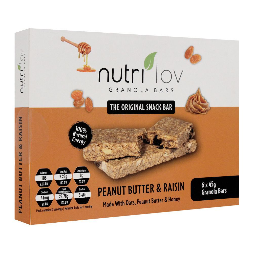 Nutri Lov Granola Bars, Peanut Butter & Raisin, 6x45g - Main Image