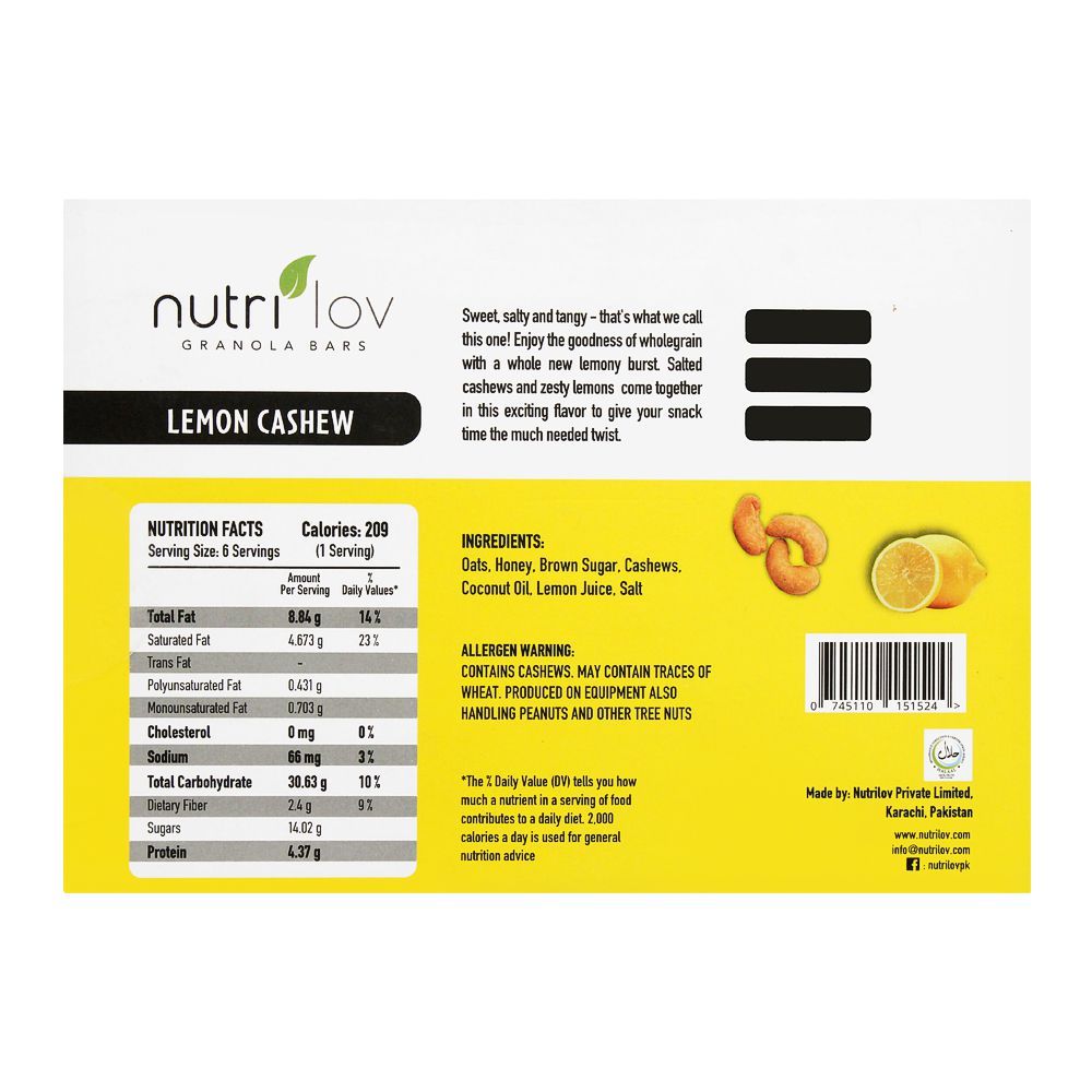 Nutri Lov Granola Bars, Lemon Cashew, 6x45g - Image 2