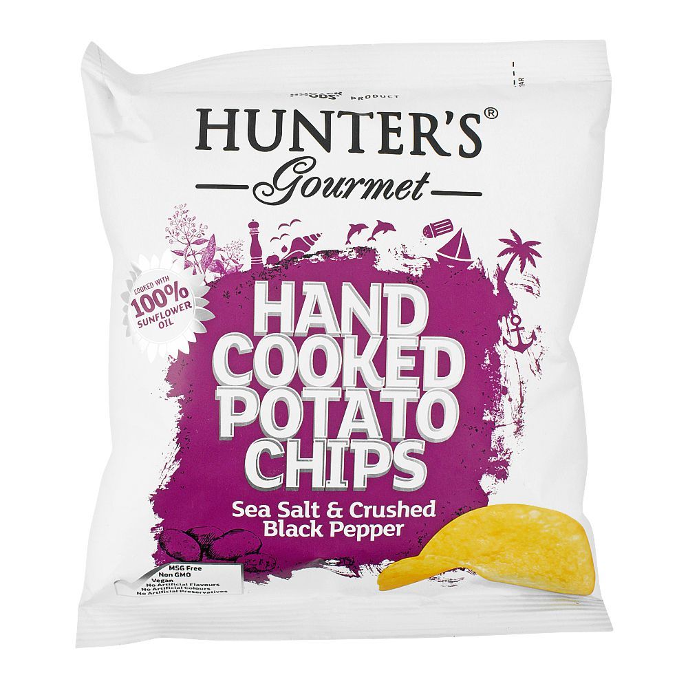 Hunter's Gourmet Sea Salt & Black Pepper Hand Cooked Potato Chips, 40g - Main Image