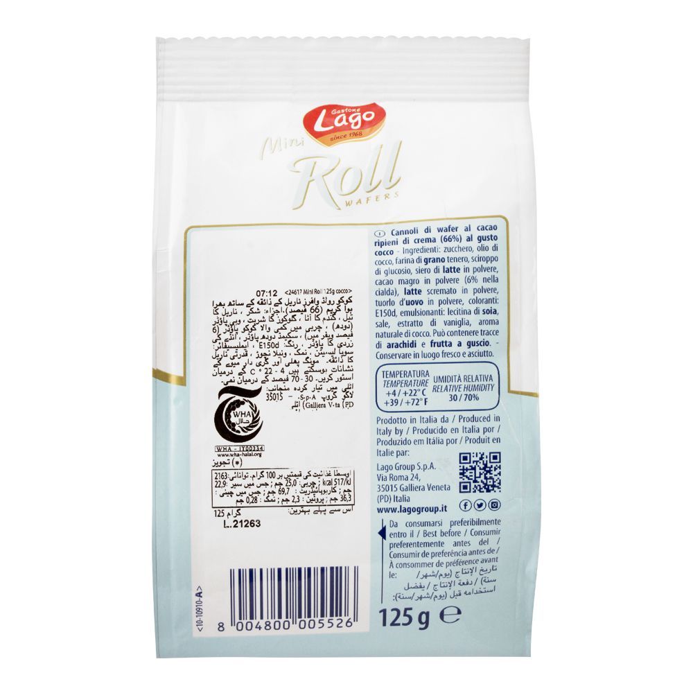 Lago Mini Roll Coconut Wafers, 125g - Image 2