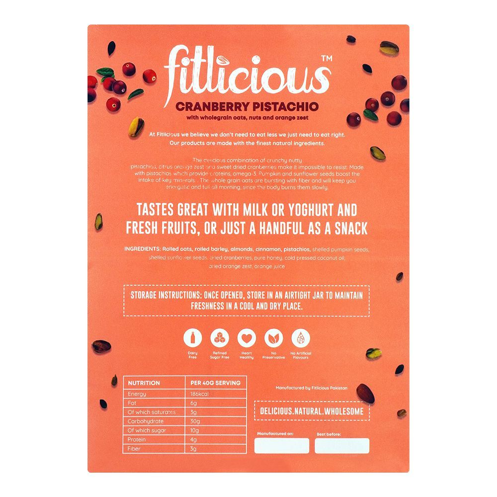 Fitlicious Cranberry Pistachio Granola Cereal, 400g - Main Image