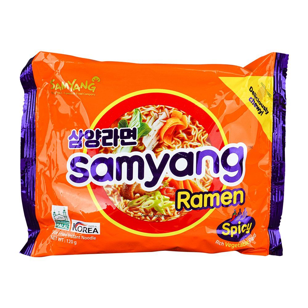 Samyang Ramen Spicy Stir-Fried Instant Noodles, Rich Vegetable Flavor, Korean Noodles, Halal, 120g - Main Image