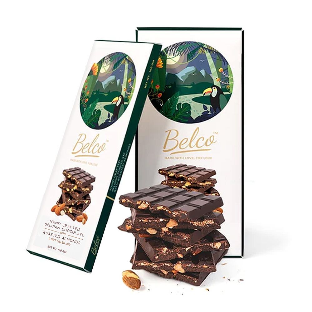 Belco Hand Crafted Belgian Chocolate With Roasted Almonds, 100g - Main Image