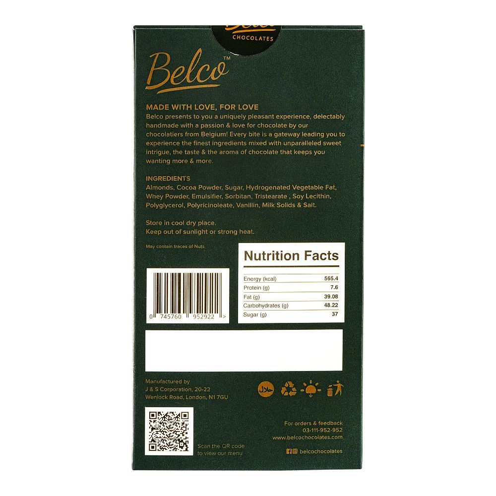 Belco Hand Crafted Belgian Chocolate With Roasted Almonds, 100g - Image 2