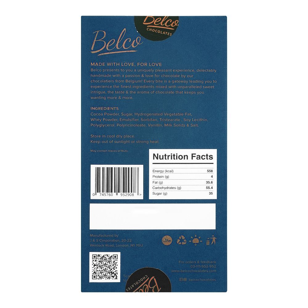 Belco Hand Crafted Belgian Chocolate, Milky Delight Plain, 100g - Image 2